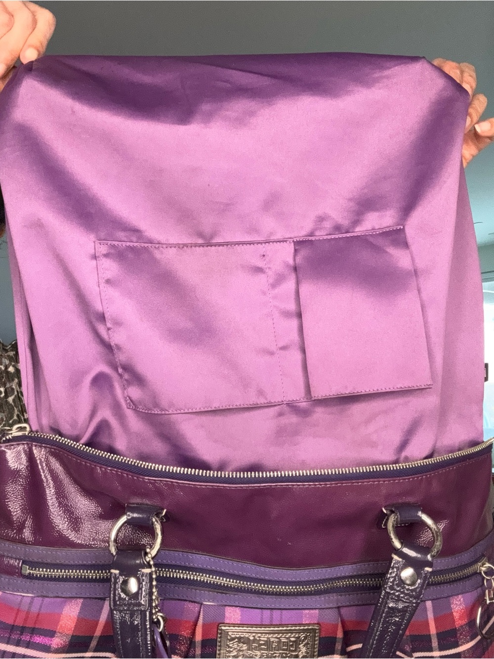 Coach Poppy Glam Purple Tartan Graffiti Tote - Picture 12 of 17